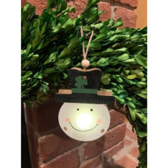 IRISH SNOWMAN WOOD LIGHT UP ORNAMENT